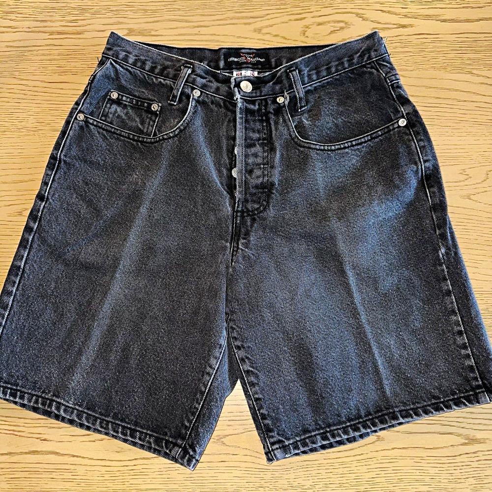 Vtg 90s Guess Georges Marciano Black Denim Shorts 26 Button Fly USA 39955